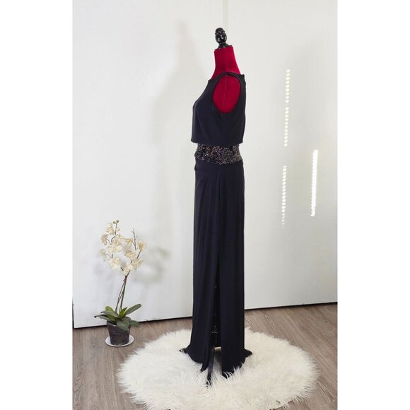 Lauren Ralph Lauren Women Evening Black Sleeveless Gown Sequins Waist Sz 8 2275 - Picture 4 of 10